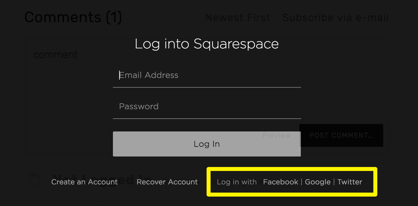 comment squarespace login adding interact step