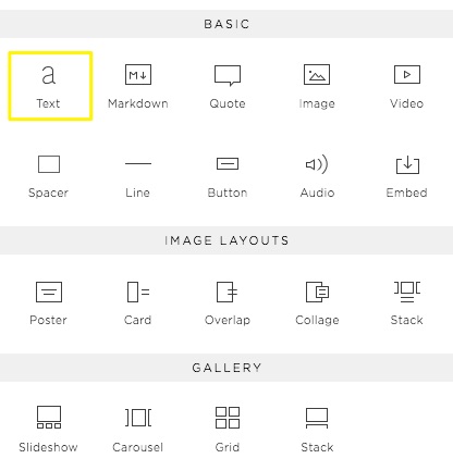 using text blocks in squarespace