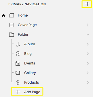 Click the plus icon or Add Page to open the page menu.