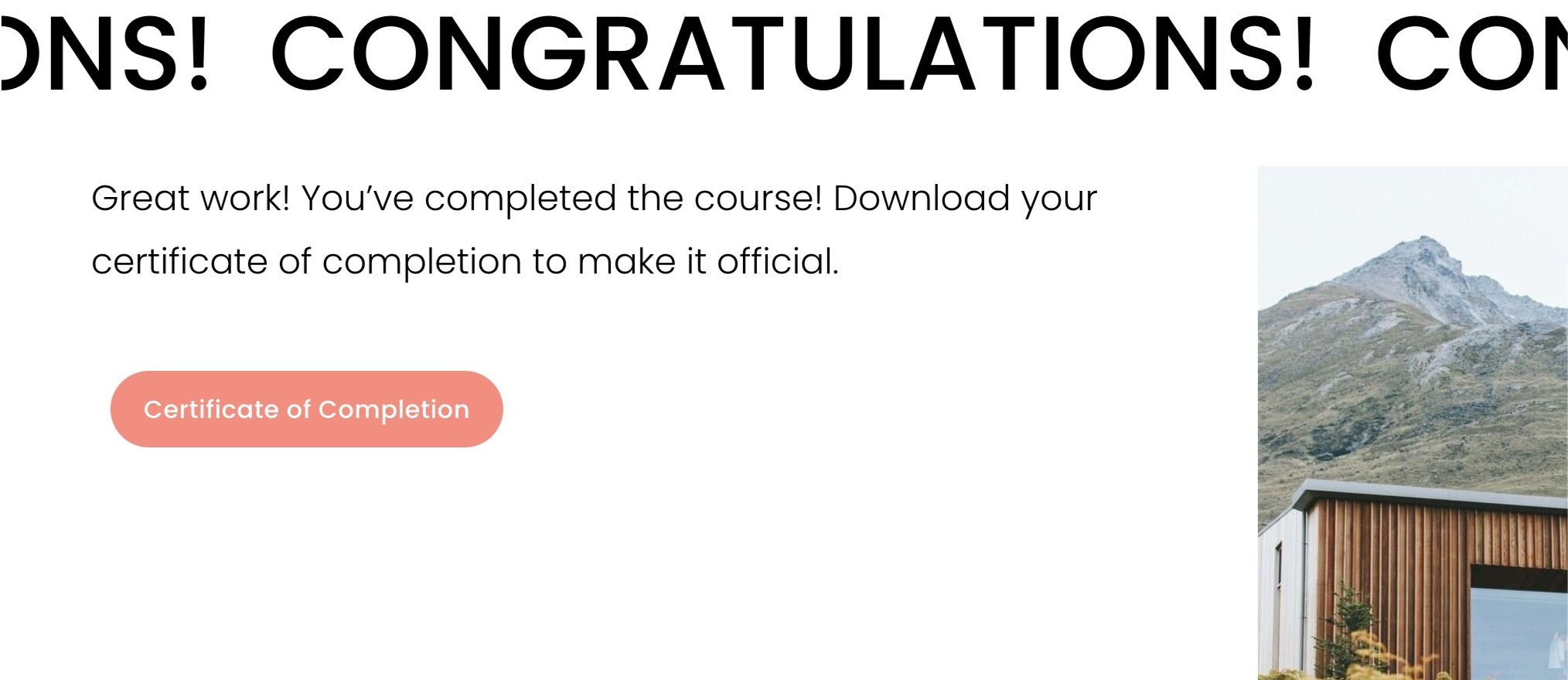 Squaresapce course page with certificate of completion as a download in a button block.jpg