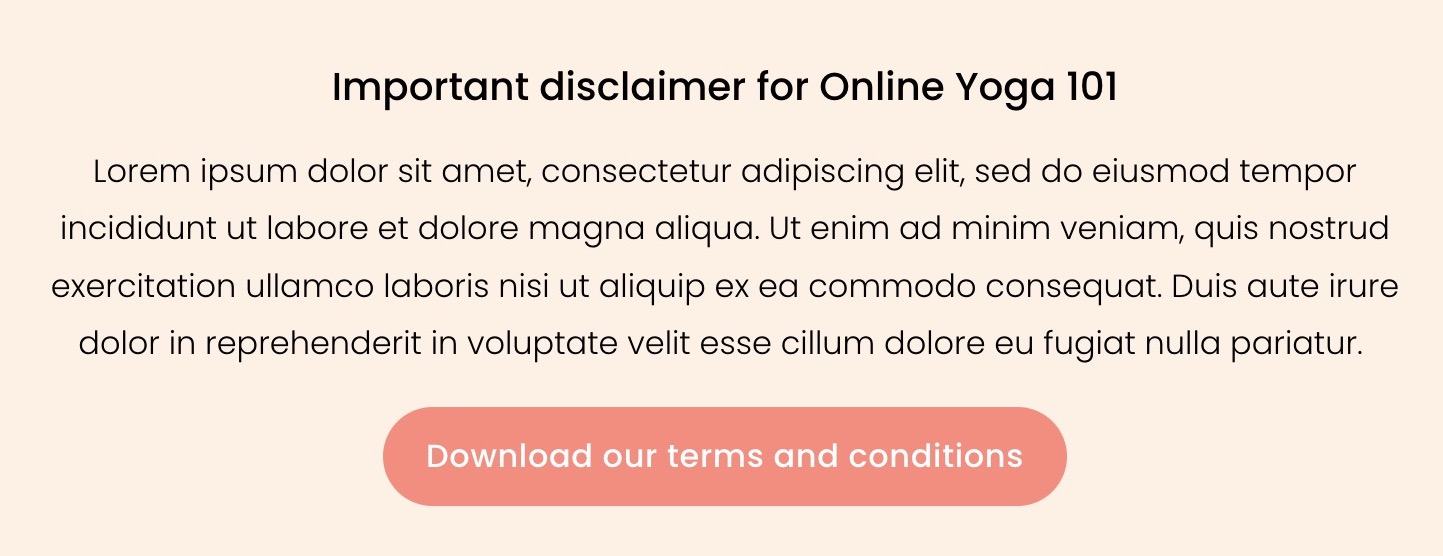 Squarespace course page example of terms and conditions in a text block with a downloadable PDF.jpg