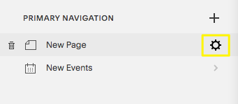 The gear icon appears when you hover over a page title in the Pages panel.