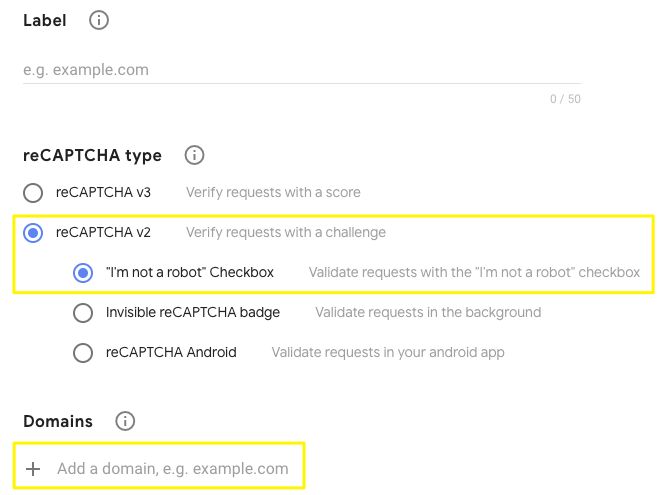 Cómo crear un nuevo reCAPTCHA en el panel de comando de Google reCAPTCHA.