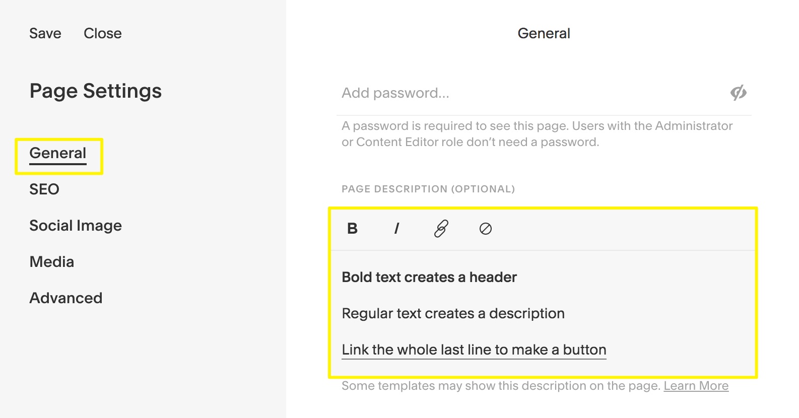 text overlay in page settings