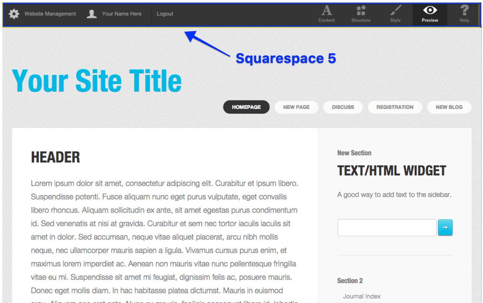 Squarespace 5 header when logged into site.jpg