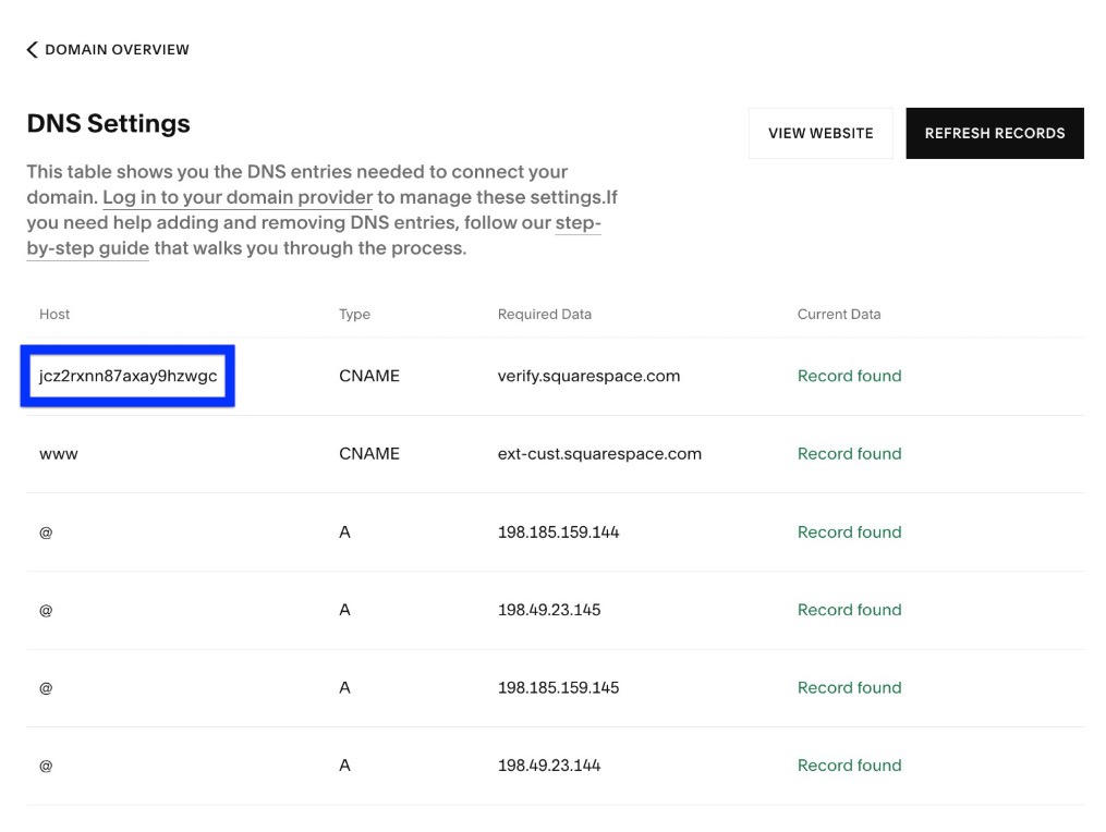 unique CNAME DNS Settings.png