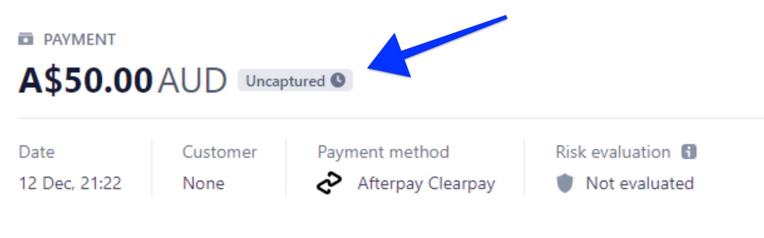 etichetta non acquisita nella dashboard di Stripe