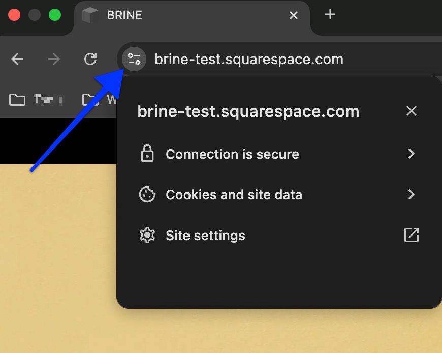 uma seta aponta para o ícone do Google chrome para checar certificados ssl e outras configurações do site