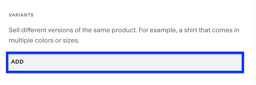 Der Button zum Hinzufügen einer Variante ist auf dem Produktinformationsbildschirm hervorgehoben