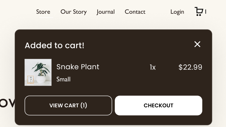 Mini Cart mit Kontrastfarbe zur Hintergrundfarbe der Website.